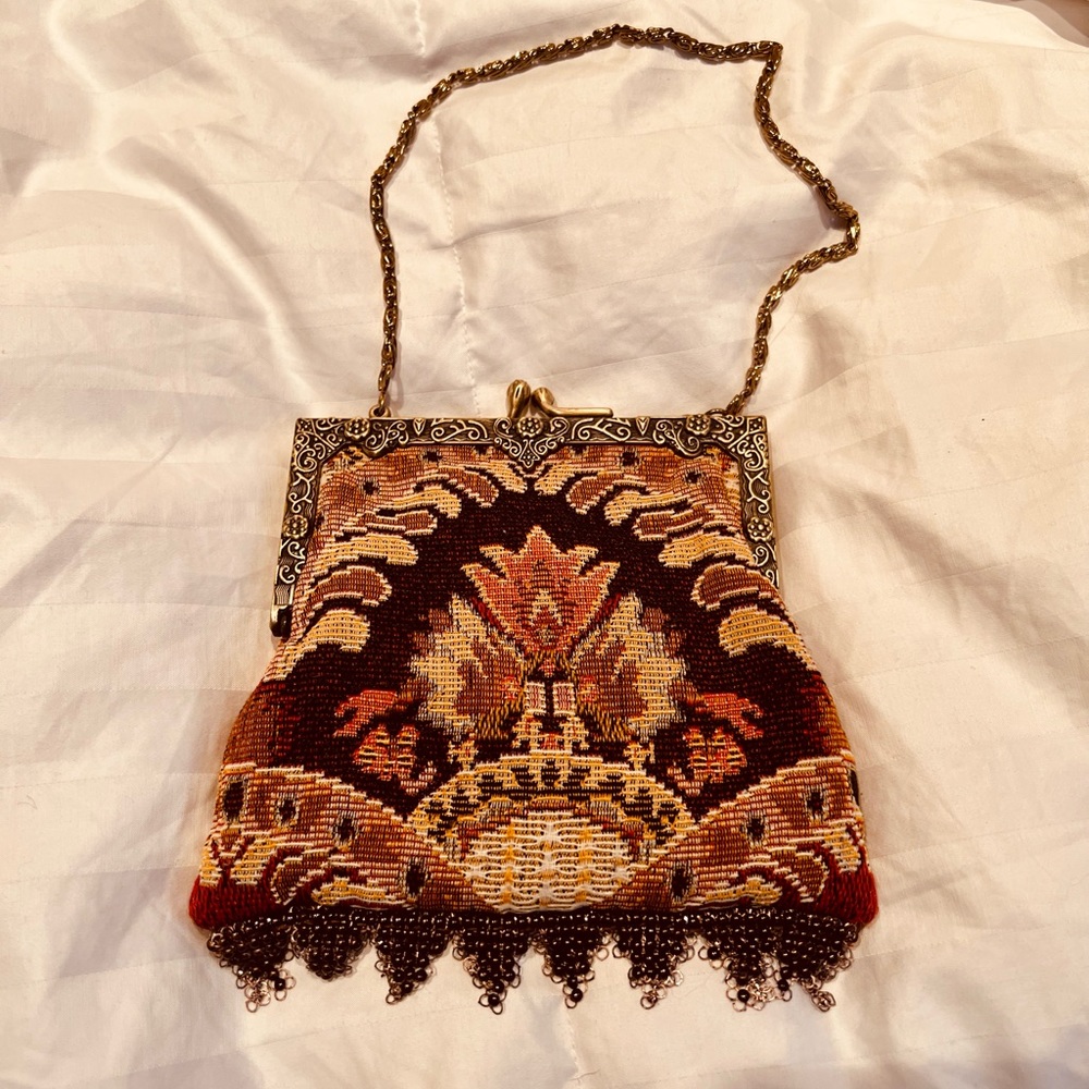 Stunning Vintage Tapestry Kiss Lock William Morris Style Floral Purse 👜💛🧡🤎